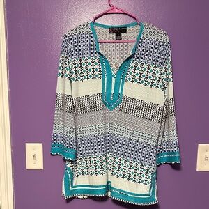 Peck & Peck Women's Blue and White Patterned Tunic